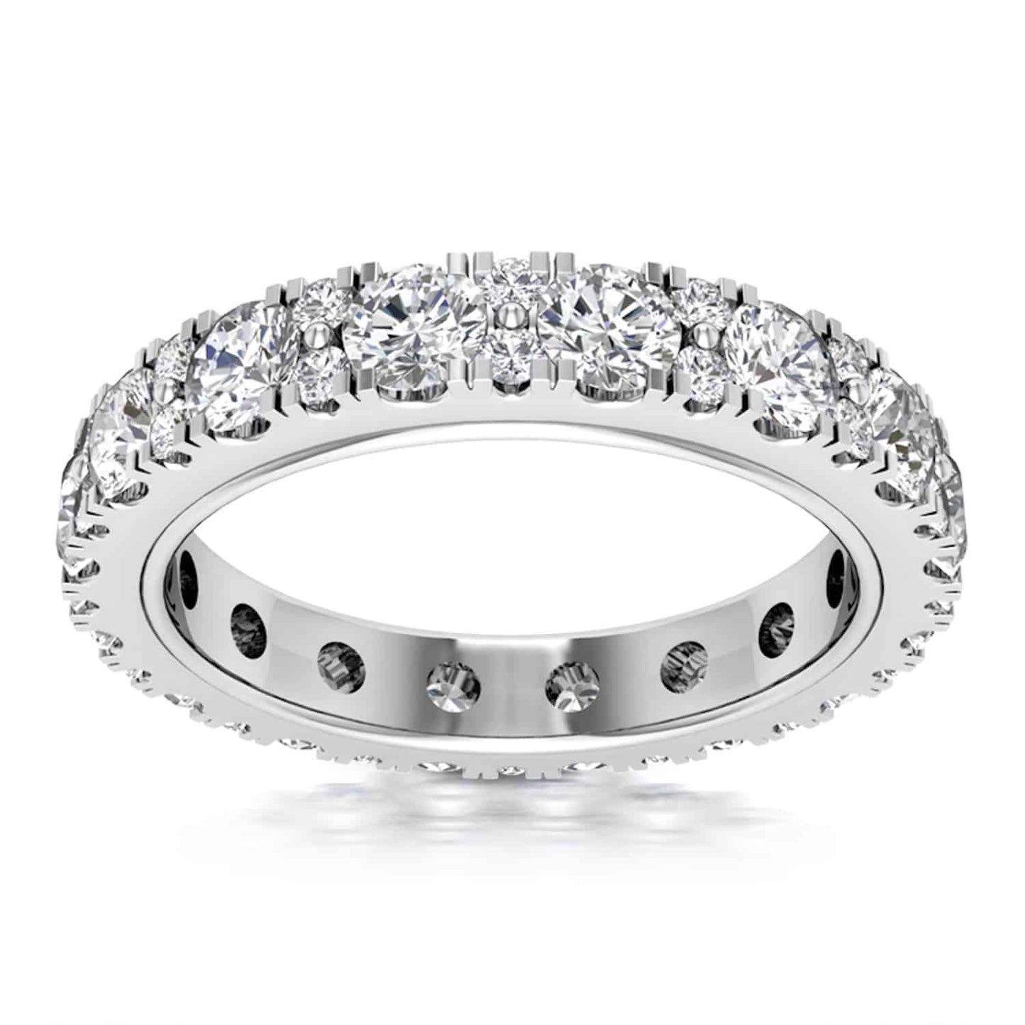 2CTW Lab-Grown Diamond French Pave 3.3mm 18K Gold White Wedding Eternity Ring