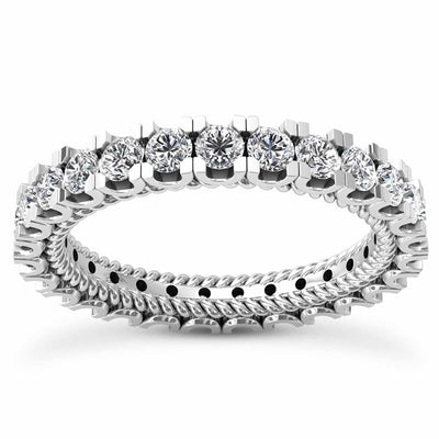 2CTW Lab-Grown Diamond French 3.5mm Twisted Rope 18K Gold White Eternity Ring