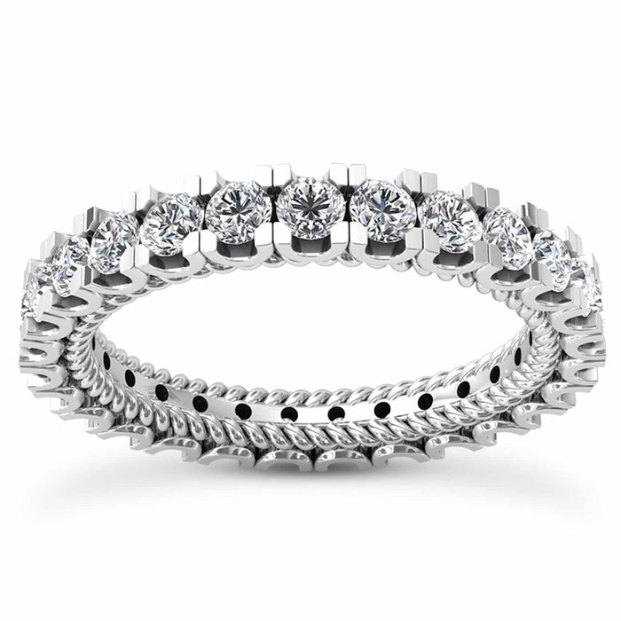 2CTW Lab-Grown Diamond French 3.5mm Twisted Rope 18K Gold White Eternity Ring