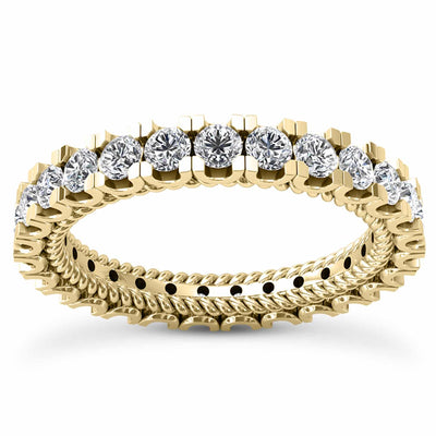 2CTW Lab-Grown Diamond French 3.5mm Twisted Rope 18K Gold Band Eternity Ring