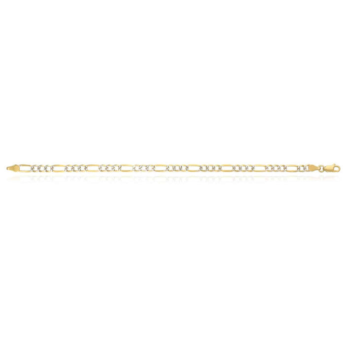 18K Gold Over Silver 4mm Diamond-Cut Pave Figaro Bracelet (Solid Links) 7"-9"