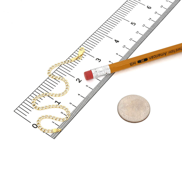 18K Gold Over Silver 2.7mm Diamond-Cut Pave Cuban Bracelet (Solid Links) 7"-9"