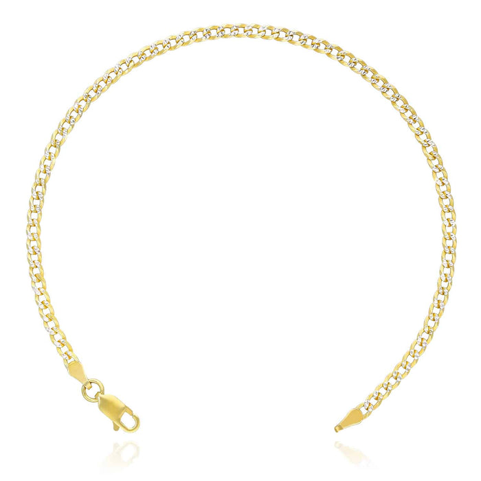 18K Gold Over Silver 2.7mm Diamond-Cut Pave Cuban Bracelet (Solid Links) 7"-9"