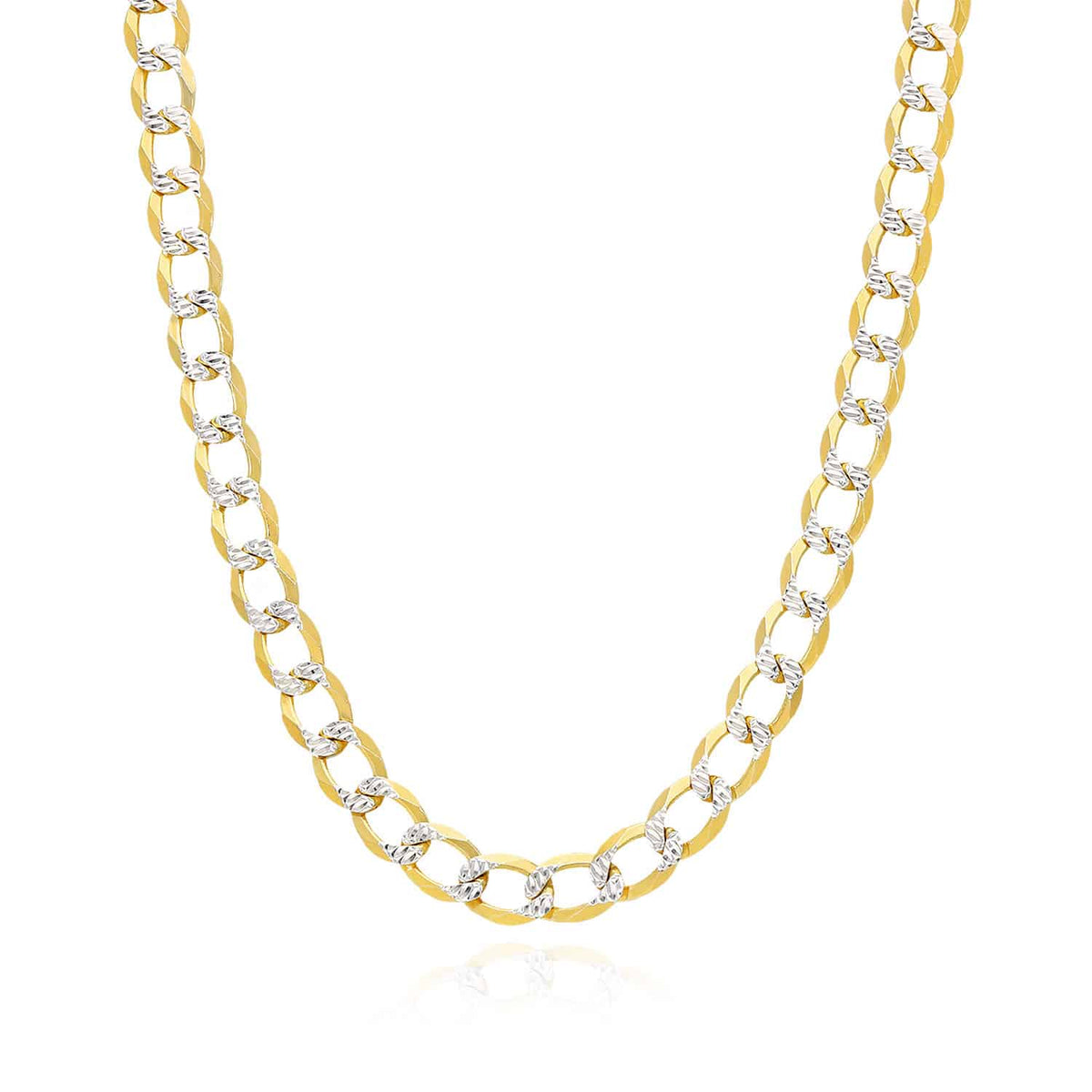 18K Gold Over Silver 8mm Diamond-Cut Pave Cuban Chain (Solid Links) 20"-26"
