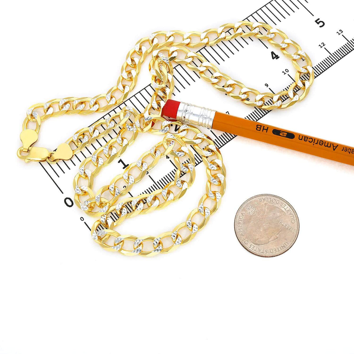 18K Gold Over Silver 8mm Diamond-Cut Pave Cuban Chain (Solid Links) 20"-26"