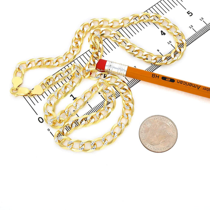 18K Gold Over Silver 8mm Diamond-Cut Pave Cuban Chain (Solid Links) 20"-26"