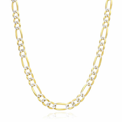 Solid 18K Gold Over Over Silver 7mm Diamond-Cut Figaro Chain Necklace 20"-26"