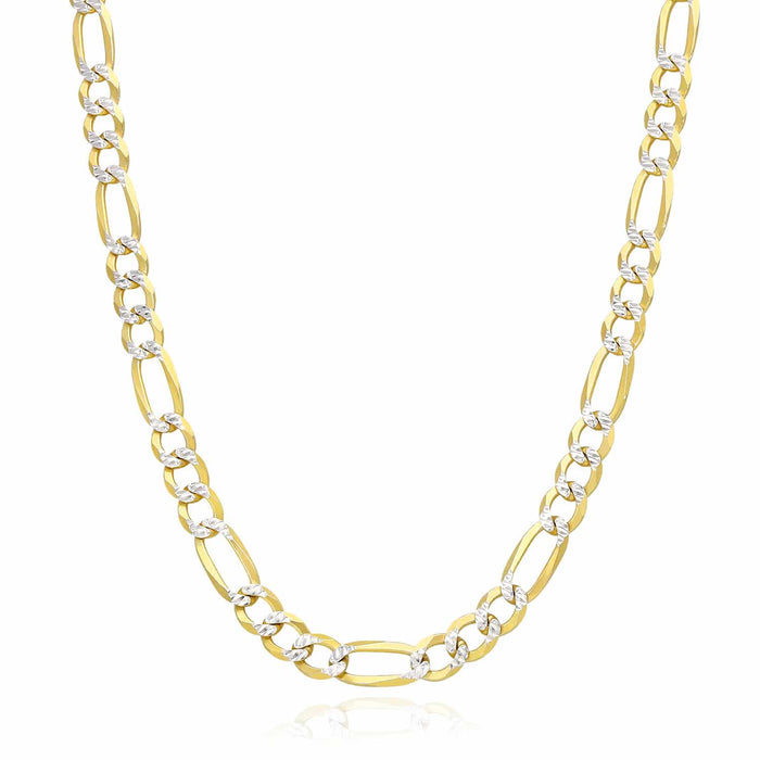 18K Gold Over Silver 7mm Diamond-Cut Figaro Chain (Solid Links) 20"-26"