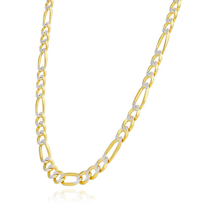 Solid 18K Gold Over Over Silver 7mm Diamond-Cut Figaro Chain Necklace 20"-26"