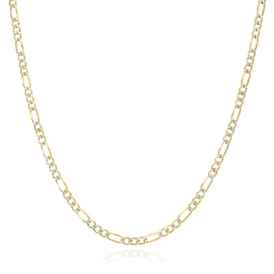 Kids 18K Gold Over Silver 3.5mm Diamond-Cut Pave Figaro Chain (Solid Links) 16"-20"