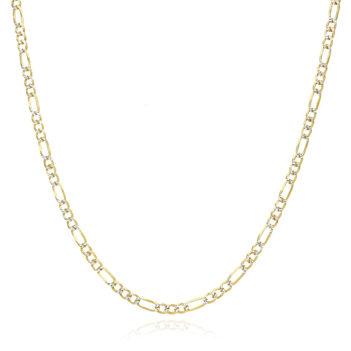 Kids 18K Gold Over Silver 3.5mm Diamond-Cut Pave Figaro Chain (Solid Links) 16"-20"