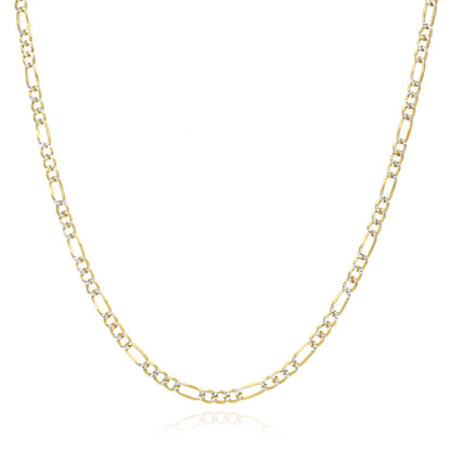 Solid 18K Gold Over Silver 3.5mm Diamond-Cut Pave Figaro Chain Necklace 16"-30"