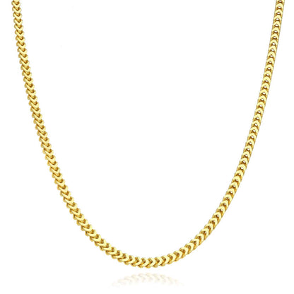 18K Gold Over Silver 3.5mm Hollow Franco Chain Necklace 20"-30"