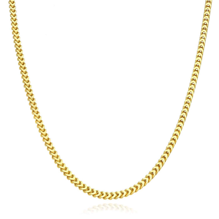 18K Gold Over Silver 3.5mm Franco Chain (Hollow) 20"-30"