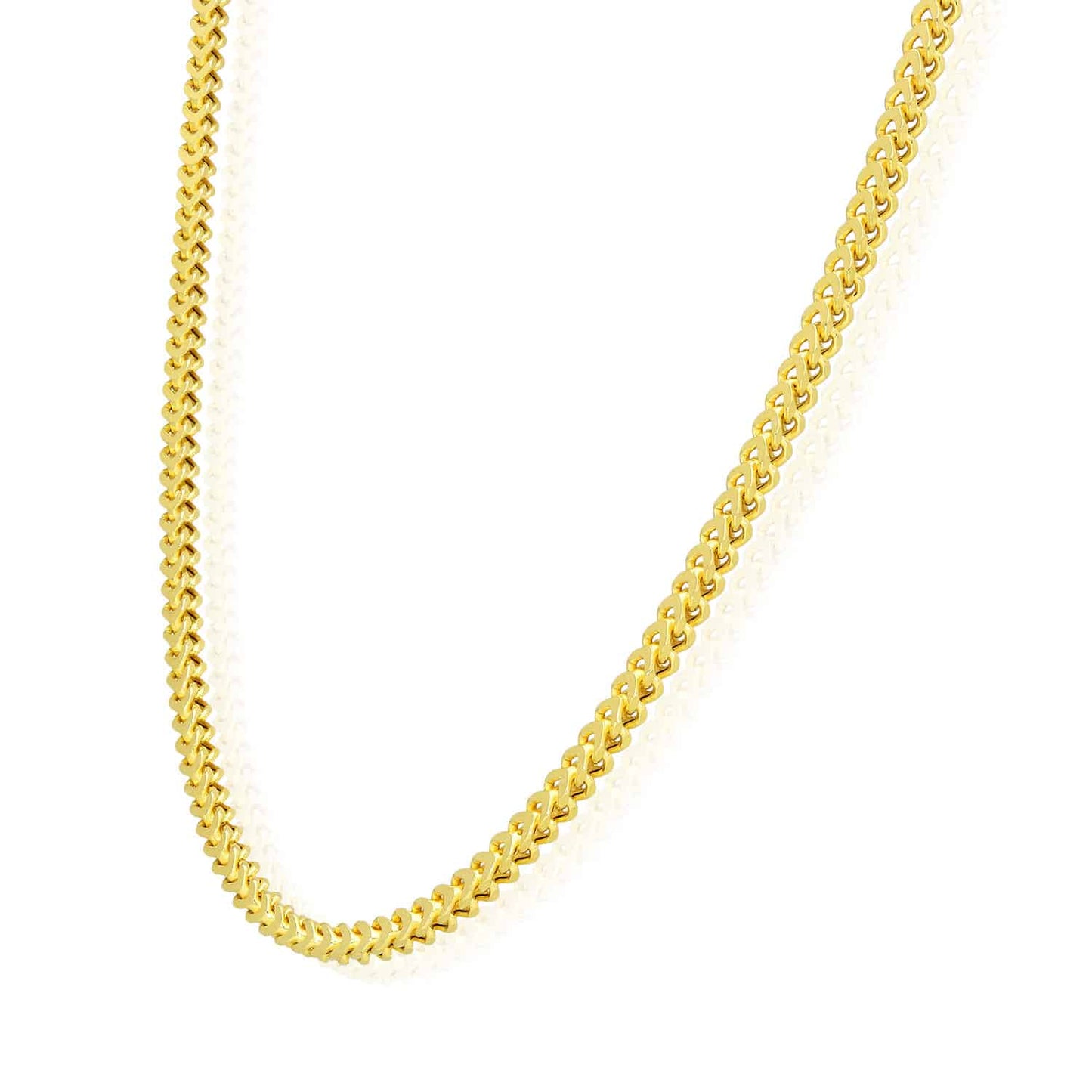 18K Gold Over Silver 3.5mm Hollow Franco Chain Necklace 20"-30"