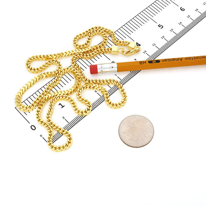 18K Gold Over Silver 3.5mm Franco Chain (Hollow) 20"-30"