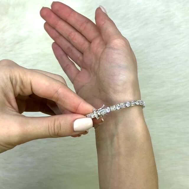 10.25CT CZ White Gold Over Sterling Silver Round Baguette Tennis Bracelet 7"-8"