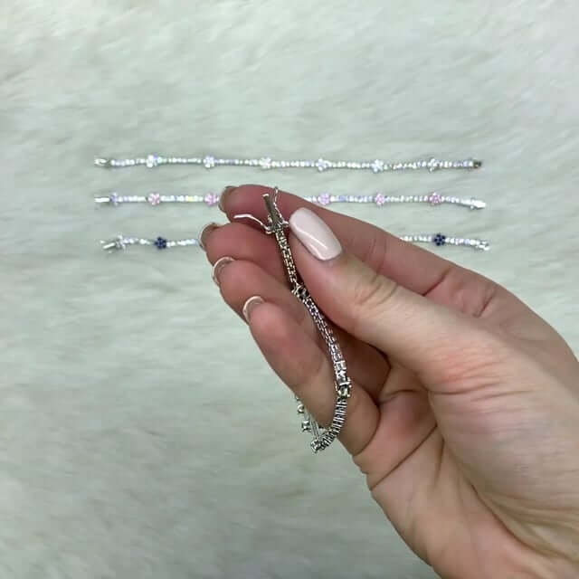 Sterling Silver Emerald Ruby Sapphire Tourmaline Zircon Flower Tennis Bracelet 7"