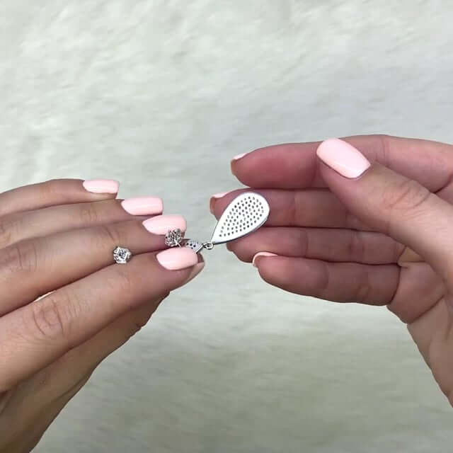 Sterling Silver CZ Pave Teardrop Drop Earrings