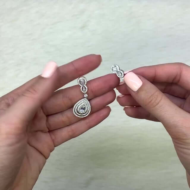 Teardrop Halo White Sapphire Drop 925 Sterling Silver Earrings