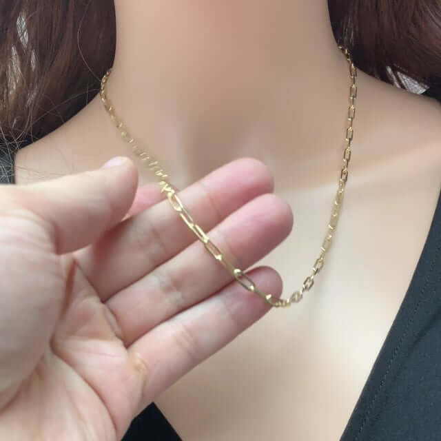 Yellow Gold Over Sterling Silver 3mm Paperclip Elongated Chain (Solid Links) 16"-24"