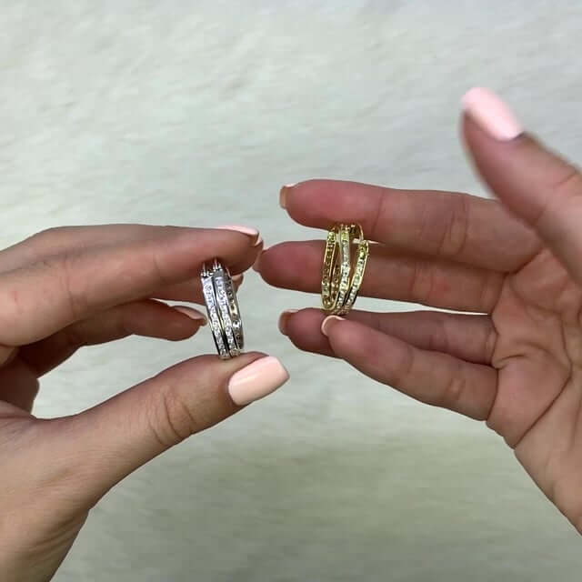 Yellow White Gold Over 925 Silver Channel-Set CZ Hoop Earrings