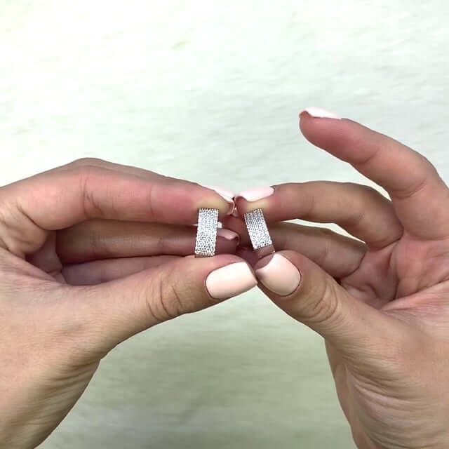 Yellow White Gold Over Sterling Silver Pave CZ Latch Back Earrings