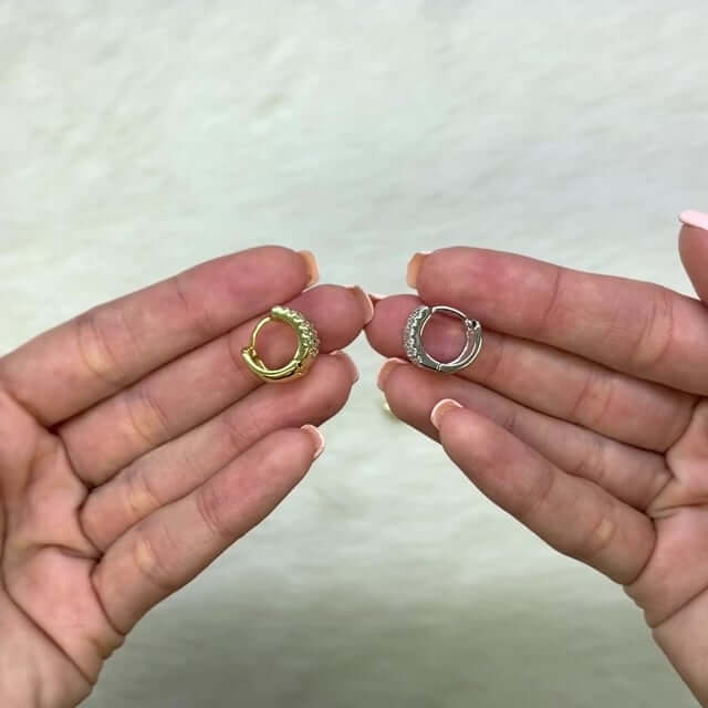 Gold Over Silver CZ 12mm Huggie Hoop Earrings