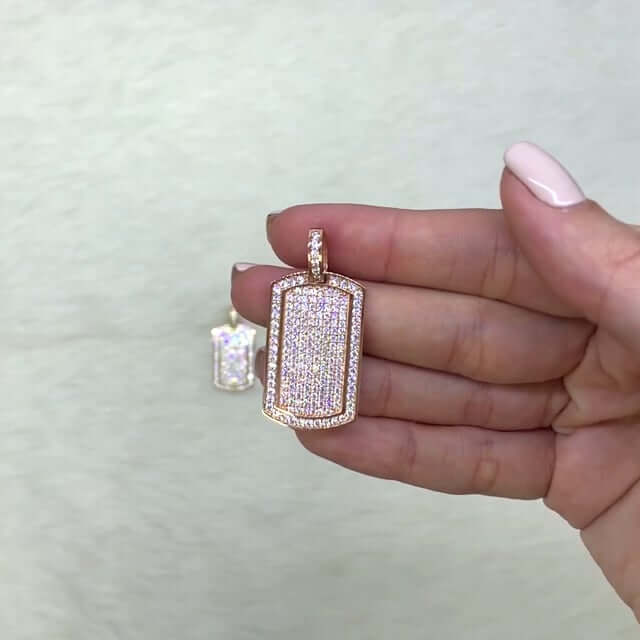 2.20CTW CZ Dog Tags Pendant 14K Yellow White Rose Gold 1.5"
