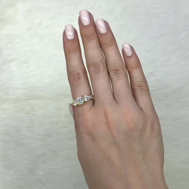 2.50CTW CZ Three Stone 14K Yellow Gold Engagement Ring