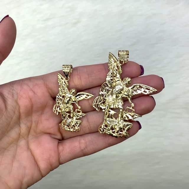 14K Yellow Gold Religious Saint Michael Charm Pendant