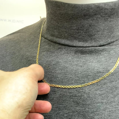 14K Solid Yellow Gold 3mm Flat Mariner  Chain Necklace 16" 18" 20" 22" 24"