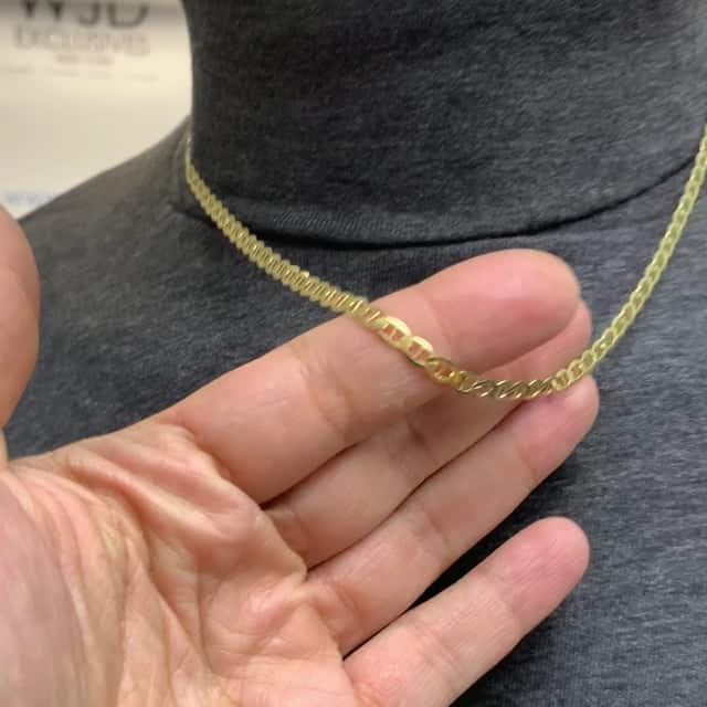 14K Yellow Gold 4mm Flat Mariner Chain (Solid Links) 18"-26"