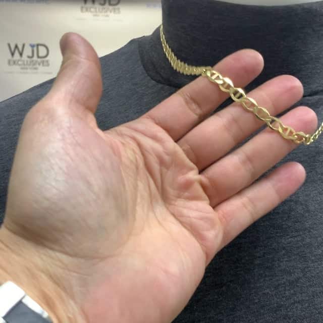 14K Yellow Gold 6mm Flat Mariner Chain (Solid Links) 18"-26"