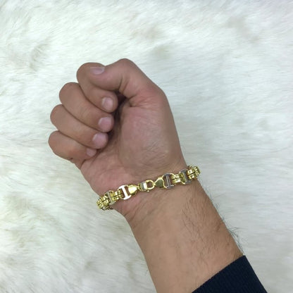 10K Gold Yellow White 11mm Bicycle Men's Bracelet 8.5"