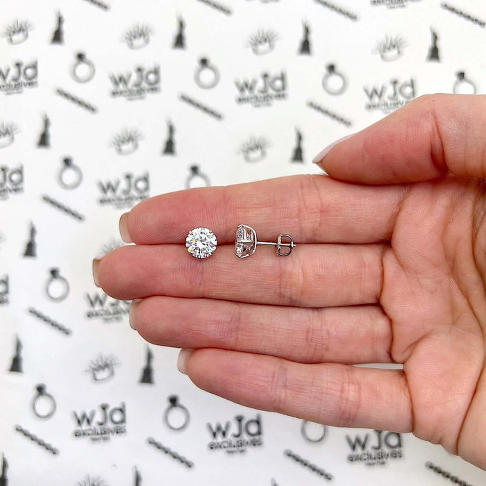 14K White Gold 2.50Ct Round CZ Screw Back Stud Earrings 7mm