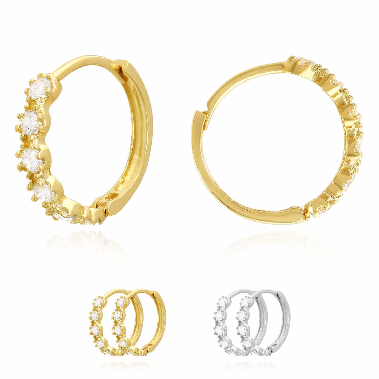 0.50Ct CZ 14k Real Gold Yellow White Hinged Huggie Hoop Earrings