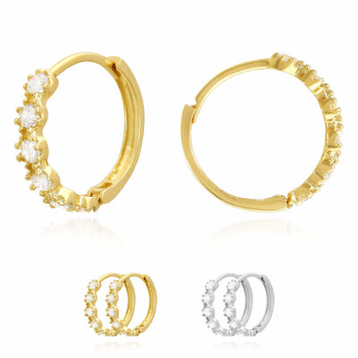 0.50Ct CZ 14K Yellow Gold White Hinged Huggie Hoop Earrings