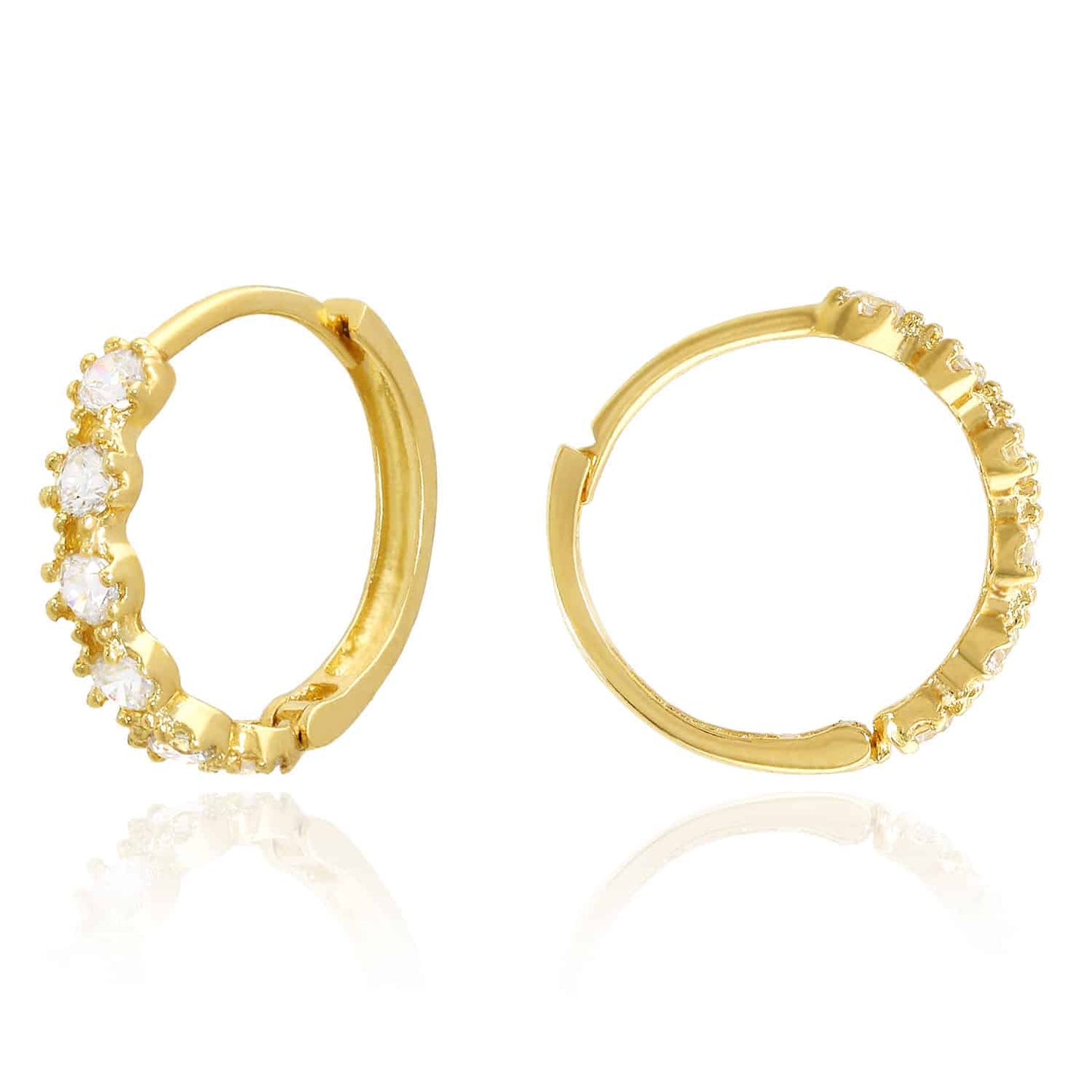 0.50Ct CZ 14k Real Gold Yellow White Hinged Huggie Hoop Earrings