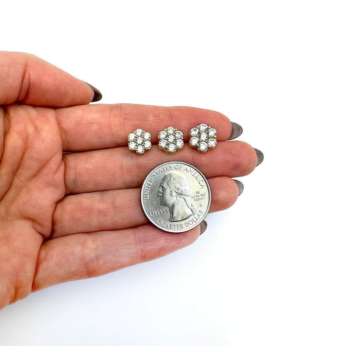 10K Gold Round CZ Flower Cluster Stud Earrings 8.5-10.5mm