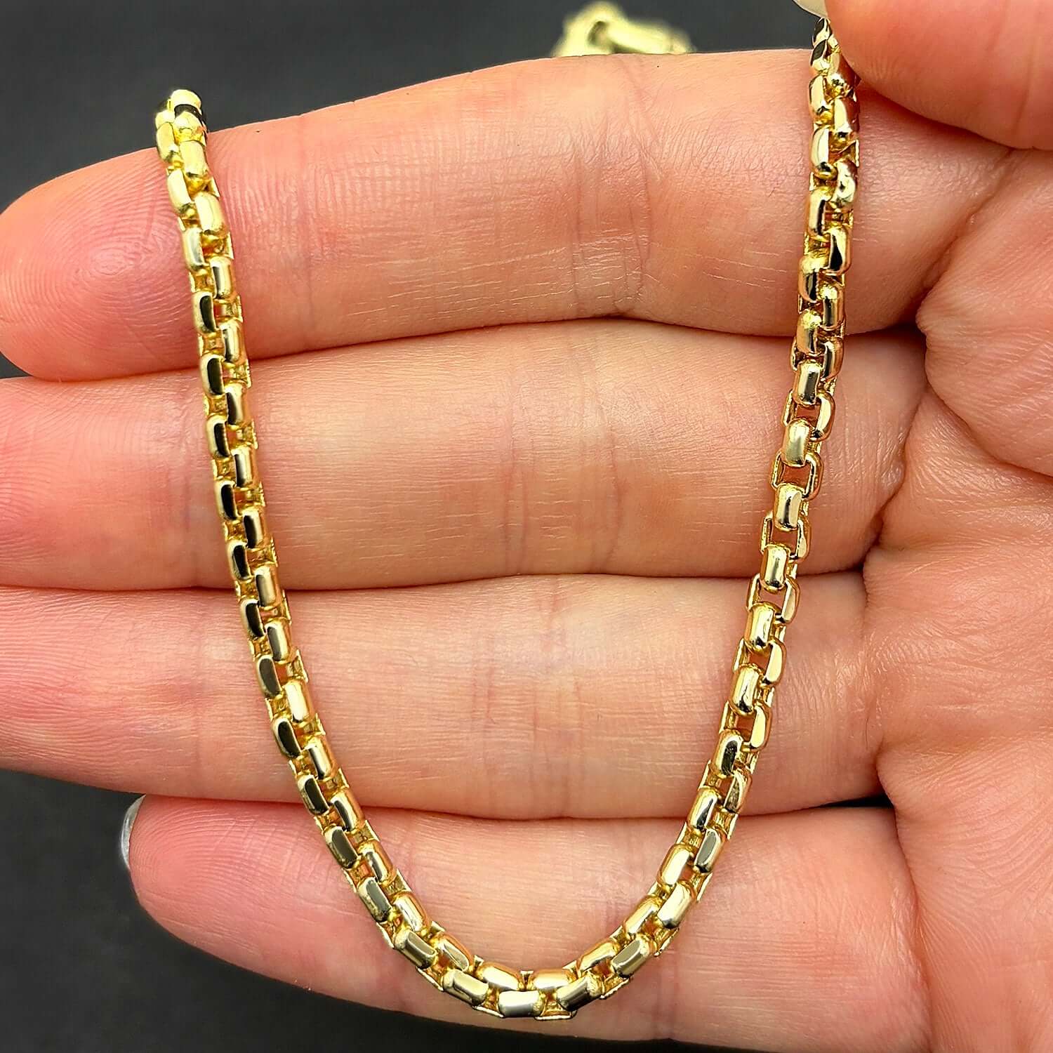 14K Yellow Gold 3mm Round Box Chain (Solid Links) 18