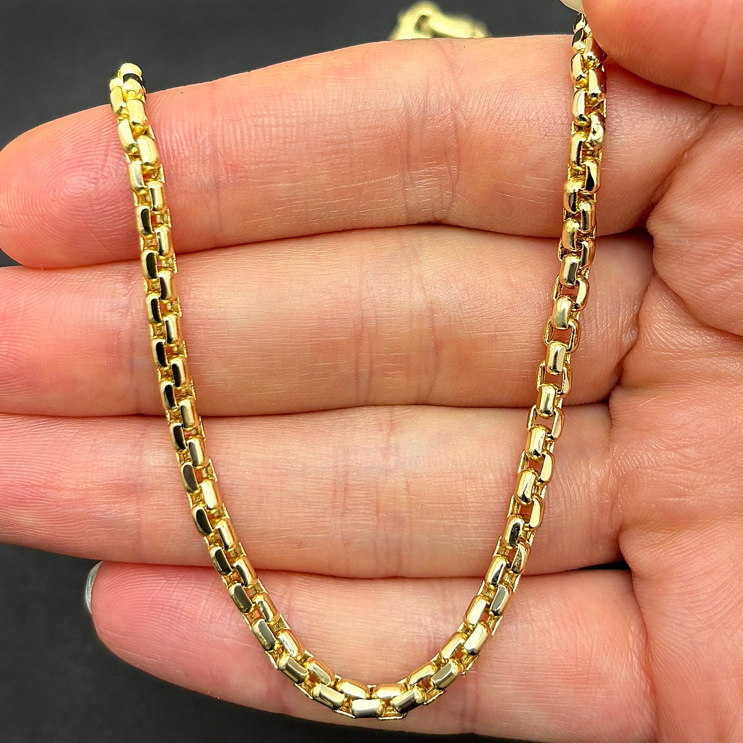 14K Gold 3mm Solid Round Box Chain 18"-30"