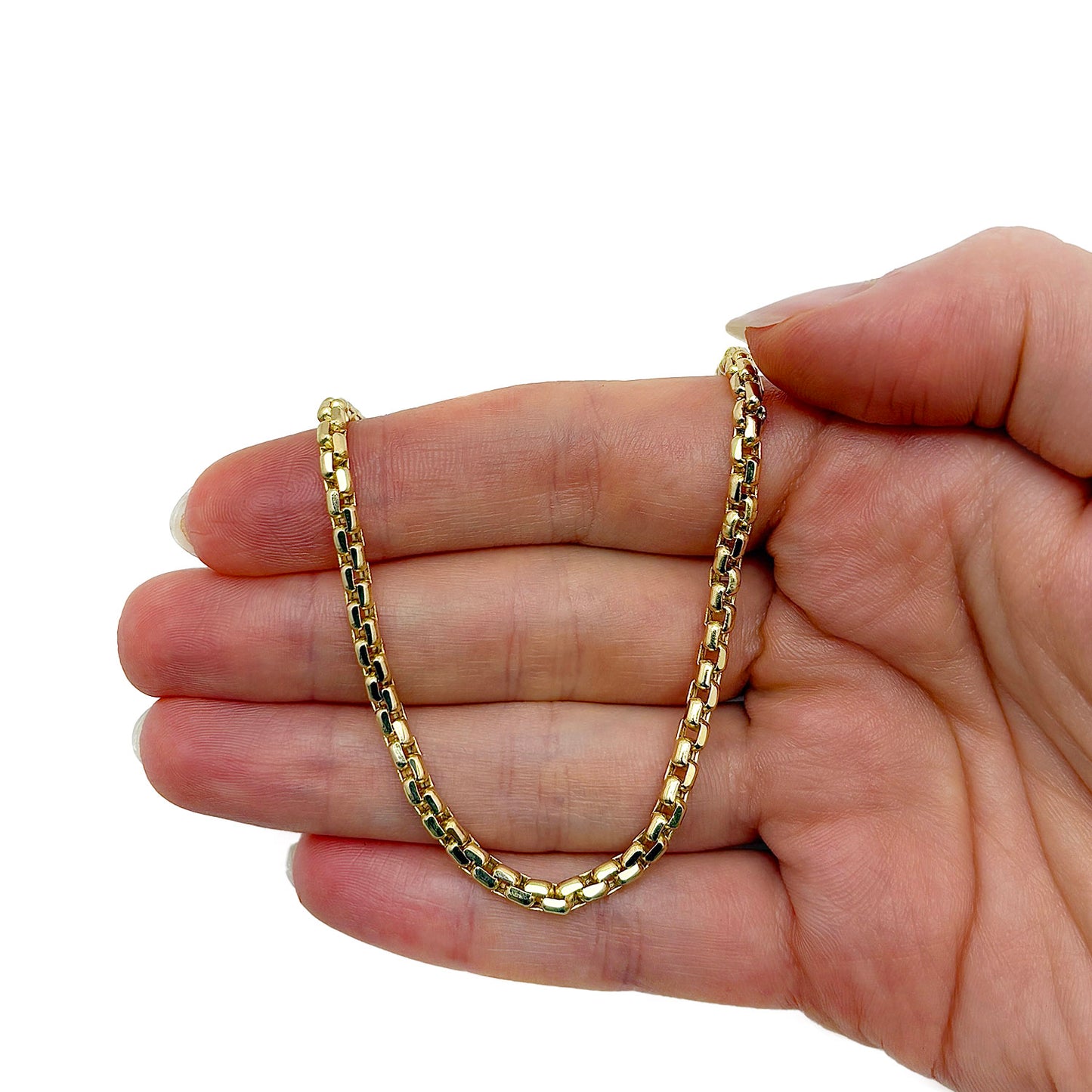 14K Gold 3mm Solid Round Box Chain 18"-30"