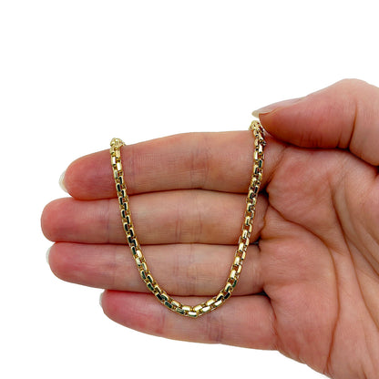 14K Gold 3mm Solid Round Box Chain 18"-30"