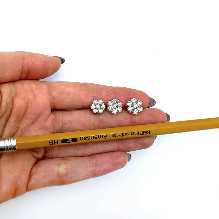 10K Gold Round CZ Flower Cluster Stud Earrings 8.5-10.5mm
