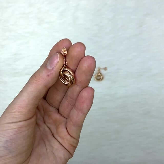 Rose Gold Over Sterling Silver Drop Love Knot Push Back Stud Earrings