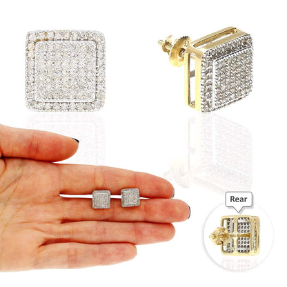 0.50Ct Real Diamond 10K Yellow Gold Micro Pave Square ScrewBack Stud Earrings
