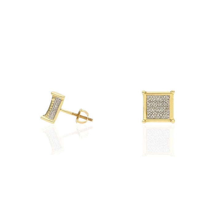 0.5Ct Natural Diamond 10K Yellow Gold Pave Kite Screw Back Square Stud Earrings