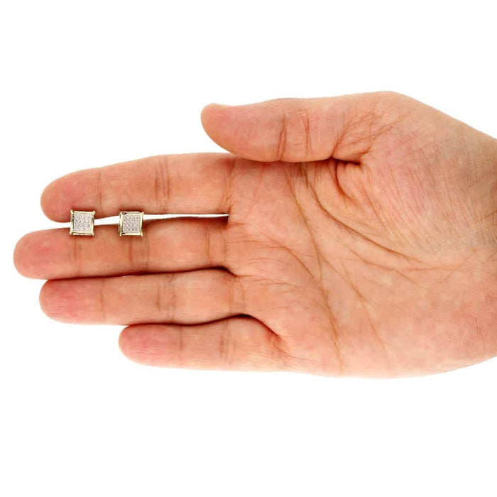 0.5Ct Natural Diamond 10K Yellow Gold Pave Kite Screw Back Square Stud Earrings