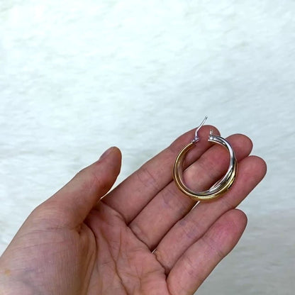 14K Yellow White Gold Two Tone Over Sterling Silver Double Hoop Earrings 29mm